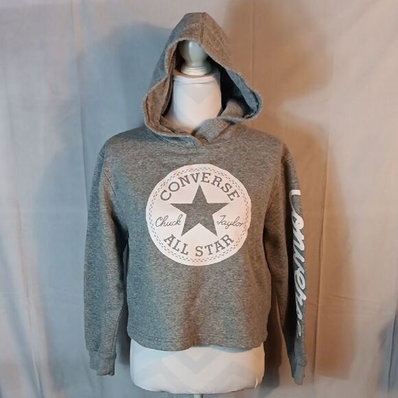 Converse Cropped Girls Gray Hoodie - Picture 1 of 7